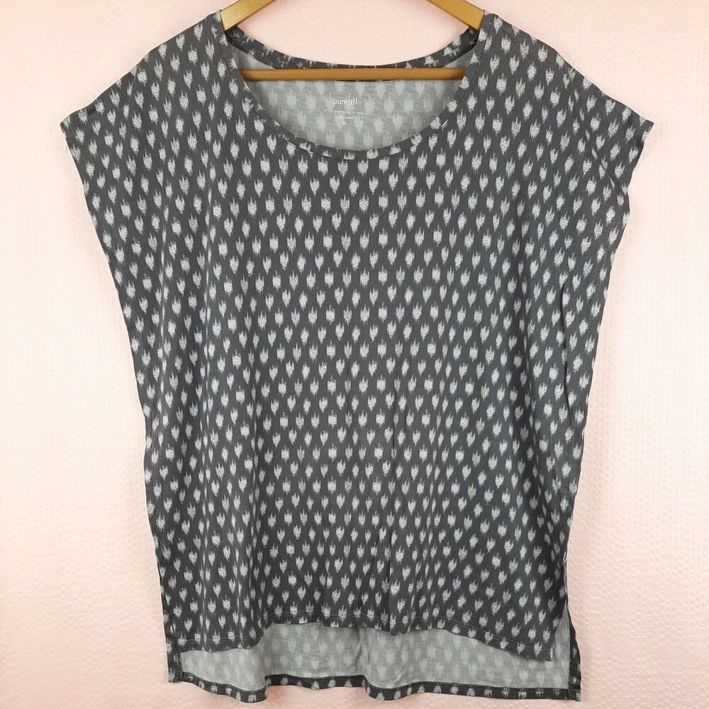 Pure Jill Women Printed Artsy Poncho Top Relaxed Fit Gray Color Size XS